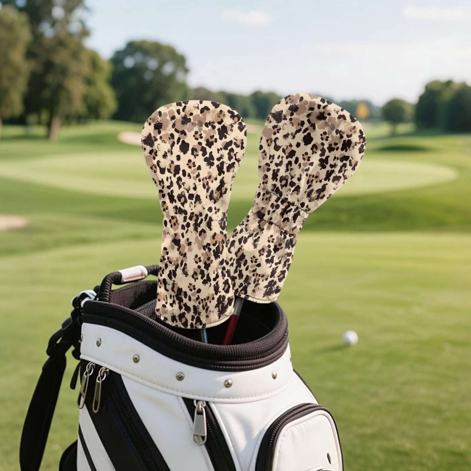Uorisanigo Golf Club Head Cover PU Leather Brown Cow Leopard Print Headcovers 3 Pcs Set Includes Driver Headcover Fits Drivers, Golf Fairway Wood Headcover and Hybrid Head Cover