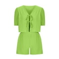 thumbnail image 4 of Penkiiy 2 Piece Shorts Set for Women Summer Open Front Tie Up Crop Tops Short Sleeve Striped Shorts Outfits Casual Lounge Set S Green, 4 of 8