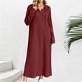 thumbnail image 2 of Cmfcve Drawstring Hooded Maxi Sweater Dress for Women Casual Long Sleeve Henley Neck Long Dress, 2 of 5