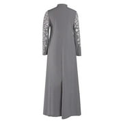 JINMGG Clearance Dresses under $10.00 Women Muslim Dress Kaftan Arab Jilbab Abaya Islamic Lace Stitching Maxi Dress Gray M