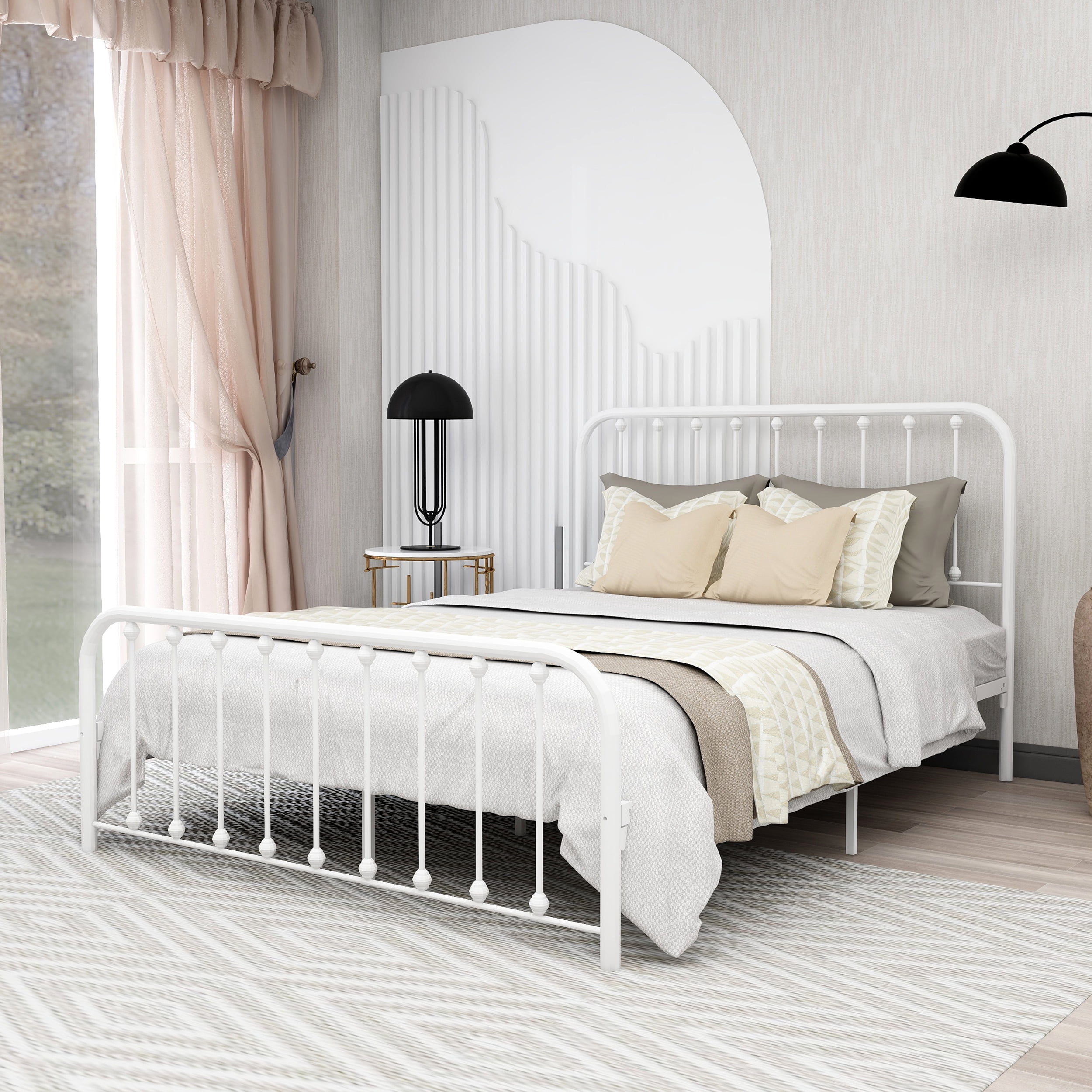 alazyhome Sturdy Queen Platform Metal Bed Frame, Easy Assembly, White