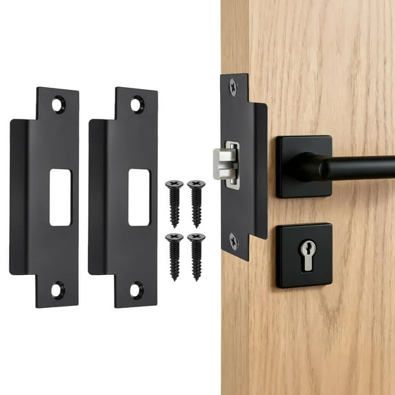 Uxcell 2 Pack Door Strike Plate, 4 27/32" x 1 7/8" Security Latch Strike Deadbolt Plates Door Backplate with Screws for Interior Doors Exterior Deadbolt (Black)