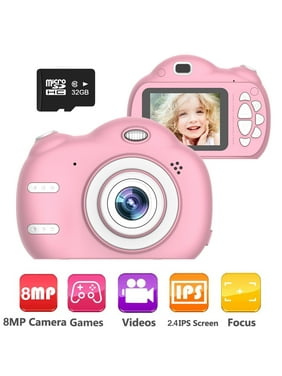Kids Camera, 1080P Kids Selfie Camera with 8MP Dual Cameras Children Digital Camera Kids Toys for 3-12 Age Girls Boys Birthday Christmas Kids Gifts Toddler Camera with 2.4 IPS, 32GB SD Card , Q15253