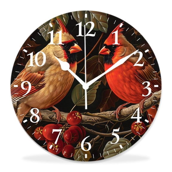 10 Inch Wall Clock Battery Operated Silent Clock Decorative for Office, Kitchen, Outdoor, Living Room，Two Cardinals Beautiful