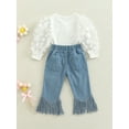 thumbnail image 4 of Coduop Toddler Baby Girl Mesh Patchwork Tops Jeans Tassel Flared Denim Pants 1-6 Years, 4 of 6