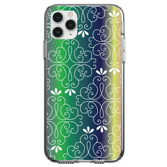 DistinctInk Clear Shockproof Hybrid Case for iPhone 12 MINI (5.4" Screen) - TPU Bumper, Acrylic Back, Tempered Glass Screen Protector - Purple Green Blue Yellow Pink Gradient