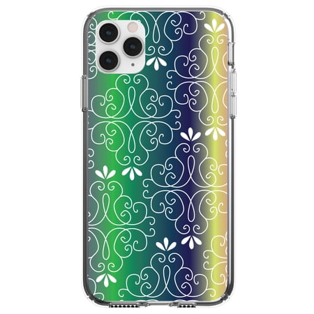 DistinctInk Clear Shockproof Hybrid Case for iPhone 11 Pro (5.8 Screen) - TPU Bumper Acrylic Back Tempered Glass Screen Protector - Purple Green Blue Yellow Pink Gradient