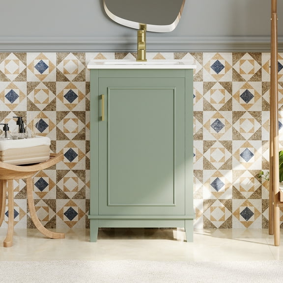 Euroco 20 Inch Modern Small Bathroom Vanity Cabinet With Ceramic Basin- 20*14.5*33.3 Inches,Ample Storage,1 Soft Close Door