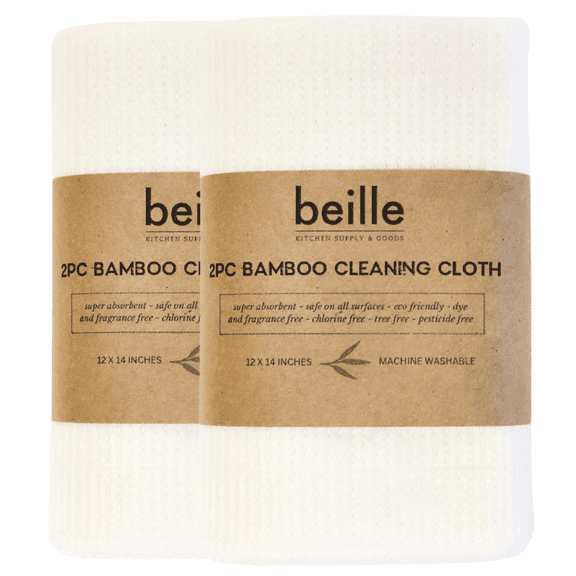 Beille 2pk Bamboo Cleaning Cloth Kitchen Essentials Cleaning Supplies, White