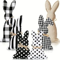 Set of 6 Fabric Easter Bunnies, Assorted Pastel Hanging Rabbit Ornaments for Garland, Party Decor & Spring Home Deco Black