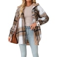 thumbnail image 3 of Chaqueta de Franela con Capucha y Cuadros para Mujer, Abrigo Grueso de Invierno para Mantener el , Chaqueta de Forro Cálida y Suave con Botones Caqui L, 3 of 10