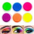 thumbnail image 1 of FindinBeauty Polvo de sombra de ojos con pigmento de neón, brillo reactivo UV en la luz negra, 6 colores verdaderos brillantes mezclados para cuerpo/sombra de ojos, fiesta de carn , maquillaje de Hall, 1 of 5