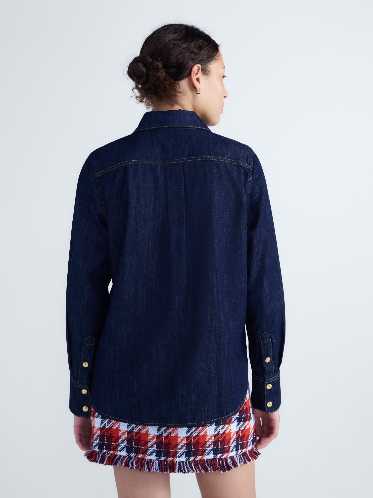 Free Assembly Women's and Women's Plus Chambray Shirt with Long Sleeves, Sizes XS-4X