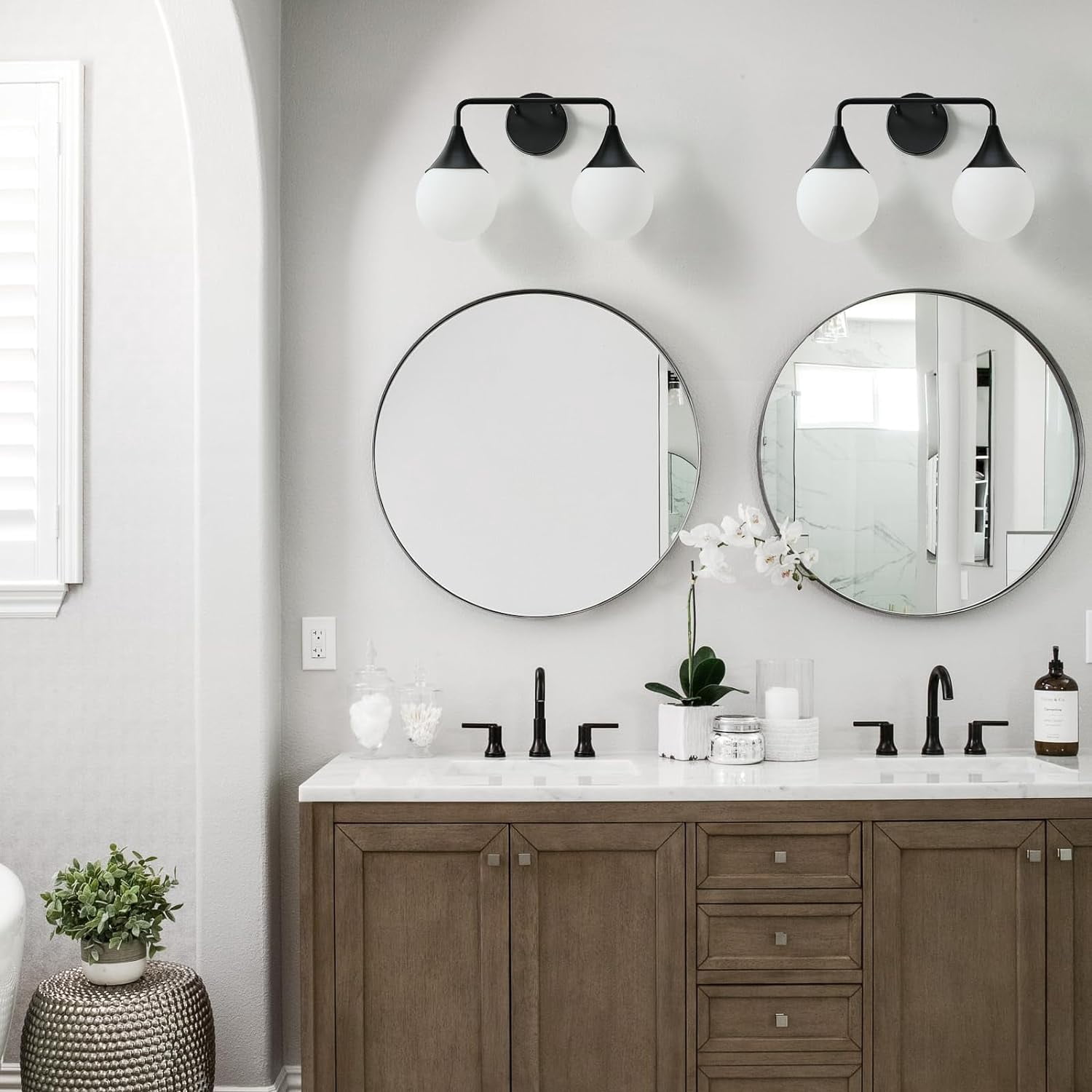 Bathroom Vanity Light 2 Lights Bathroom Lighting Fixtures Over Matte Black Wall Sconces with Frosted Globe Glass for Hallway Restroom