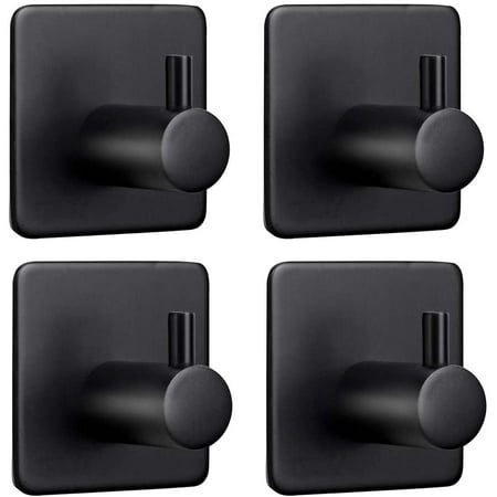 

4 Pieces Adhesive Hook Stainless Steel Wall Hooks for Kitchens Living Room and Office (Black)