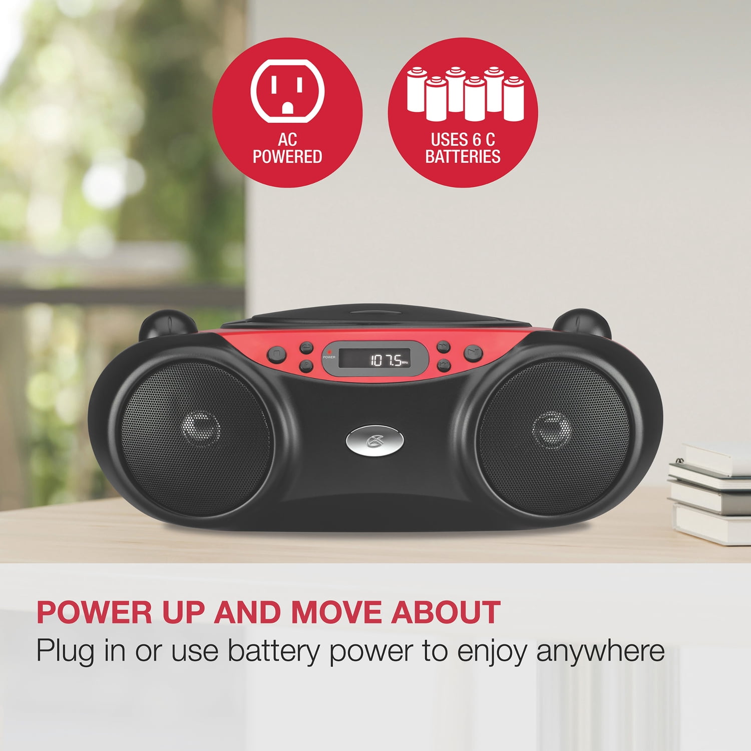 GPX Sporty CD/Radio Boom Box, Red and Black, BC232R