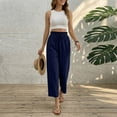 thumbnail image 4 of Capri Pants for Women High Waisted Wide Leg Casual Lounge Pant Summer Adjustable Drawstring Trousers with Pockets Navy XL, 4 of 5