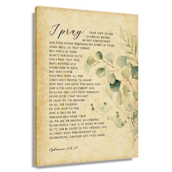 Vintage Leaves Wall Art Ephesians 3 16-21 Bible Verse Wall Art Scripture For Bedroom Giclee Canvas Painting Framed 20x30 in