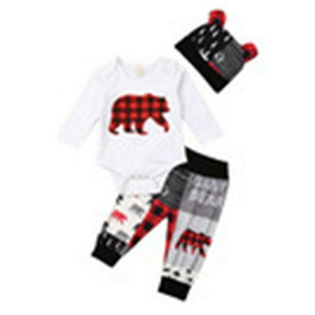 

Binwwede Baby Trousers Set Bear Letters Stitching Full Jumpsuit Cap Stretch Pants Suit MHXX