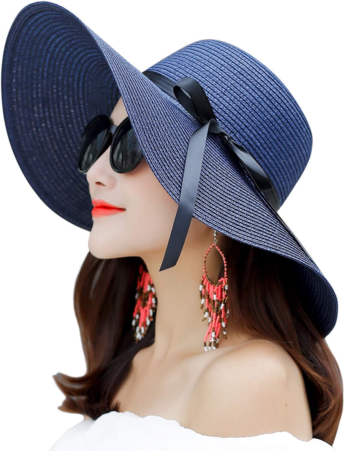 Large Brim Floppy Folding Roll up Reversible Plaid Style Beach Sun Hat for Women