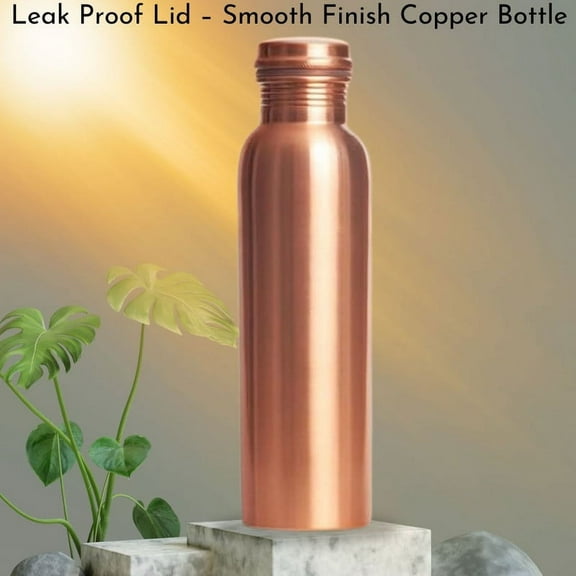 34oz Pure Copper Water Bottle for Drinking – Large Handcrafted Ayurvedic Copper Water Bottle, Leak Proof Lid – Smooth Finish Copper Bottle Water Vessel – 100% Copper - Pack of 1