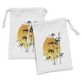 thumbnail image 1 of Bamboo Print Fabric Pouch Set of 2, Bamboos Across the Sun Aesthetic Japanese Culture Lifestyle, Small Drawstring Bag for Toiletries Masks and Favors, 9" x 6", Orange Black White, by Ambesonne, 1 of 2