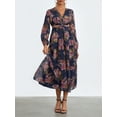 thumbnail image 6 of Women's Autumn Midi Party Dresses Long Sleeve V Neck Cutout Floral Beach Dresses, 6 of 10