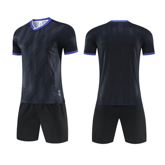 SGFCWSX Mens Soccer Outfit 2 Piece V Neck Quick Dry Breathable Short Sleeve Shirt and Shorts Football Training Athletic Set Black Size M