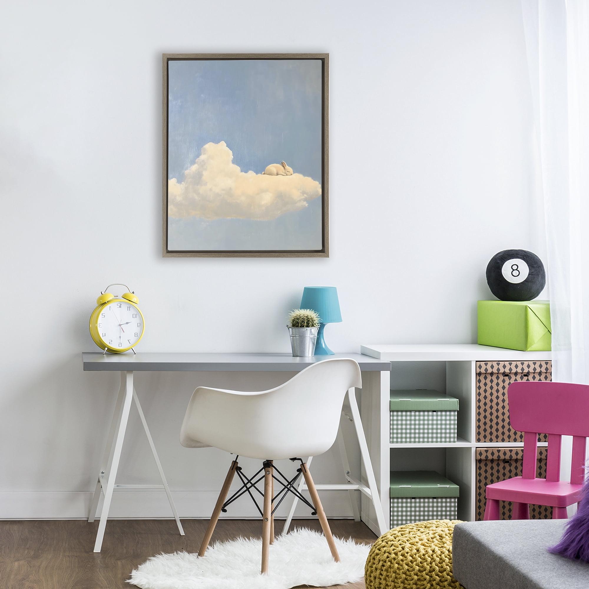 Stupell Industries Sleeping Bunny on Cloud Brown Framed Floater Canvas Wall Art, design by The Prints Vibe