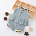 thumbnail image 3 of Douhoow Baby Girls Summer Outfit Sets Solid Color Sleeveless Ruffle Hem Ribbed Sling Vest Shorts, 3 of 8