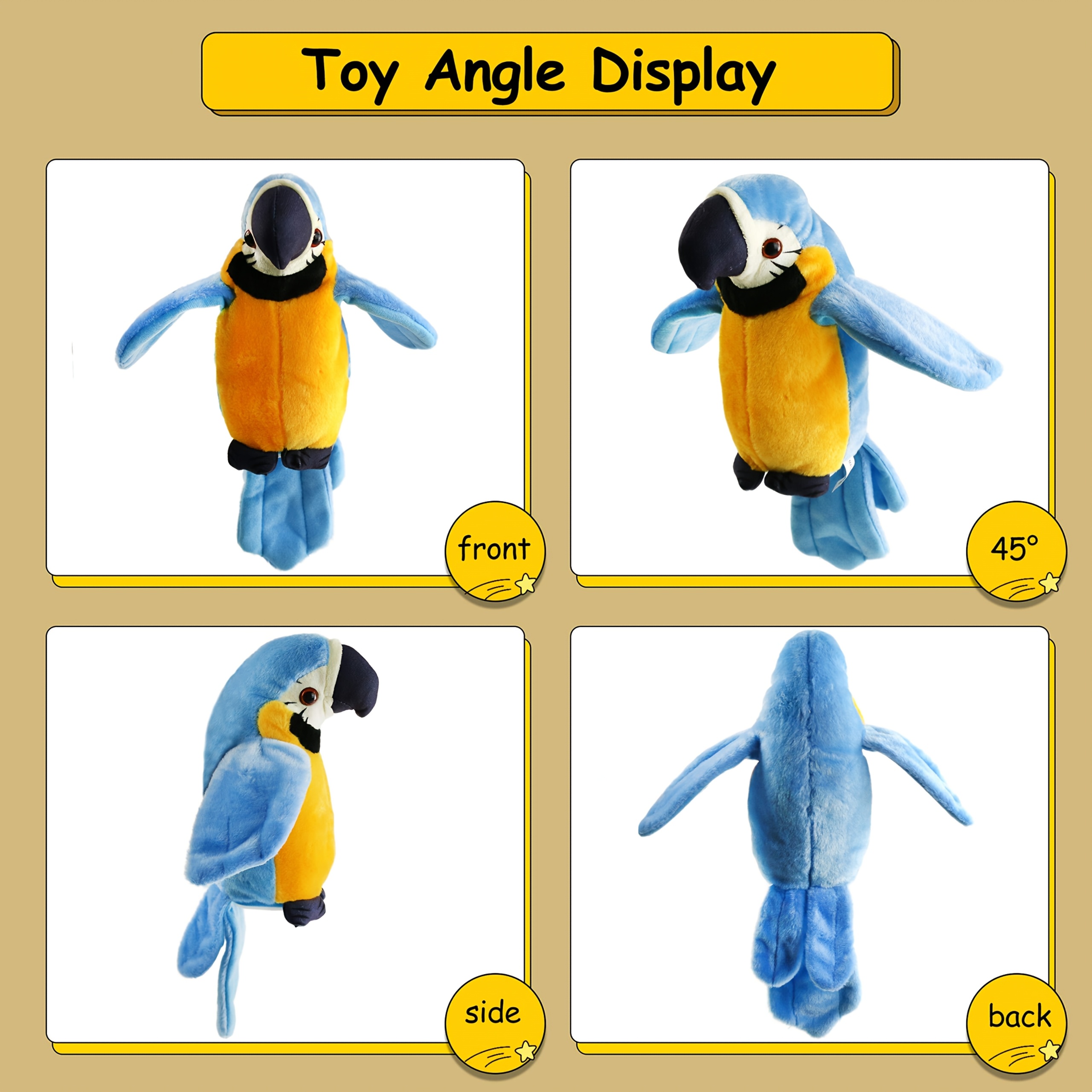 Houwsbaby 9'' Blue Electronic Musical Talking Parrot Plush Toy Interactive Toy,Recording Stuffed Animal Repeat What You Say Shake Wings Macaw Record Bird Toy for Kid Girl Easter