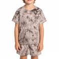 thumbnail image 2 of CUZIBR Toddler Colorful Tie Dye Graphic Boys O-Neck Short Sleeve Tshirts Tops With Shorts Outfit Sets Kids Playwear Summer Clothes Sets,Khaki,4-5 Years, 2 of 4