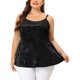 thumbnail image 1 of Women's Plus Size Cami Blouses Adjustable Strap Velvet Peplum Top Black 1X, 1 of 5