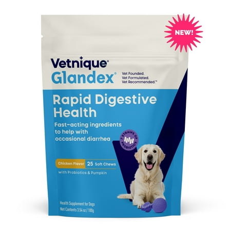 Glandex Rapid Digestive Support Chews for Dogs with Occasional Diarrhea, Chicken, 25ct.