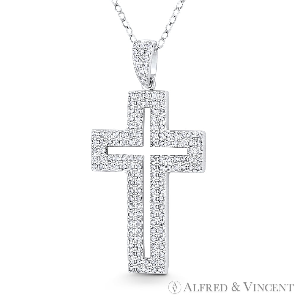 Cubic Zirconia 925 Sterling Silver CZ Latin Relgious Cross Pendant