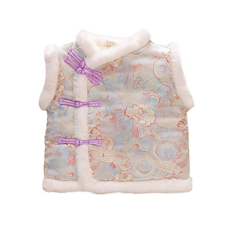 

URMAGIC 1-7 Years Toddler Girl Boy Fleece Vest Coat Chinese New Year Button Up Sleeveless Qipao Waistcoat Jacket Kids Traditional Tang Tops Winter Spring Warm Outerwear