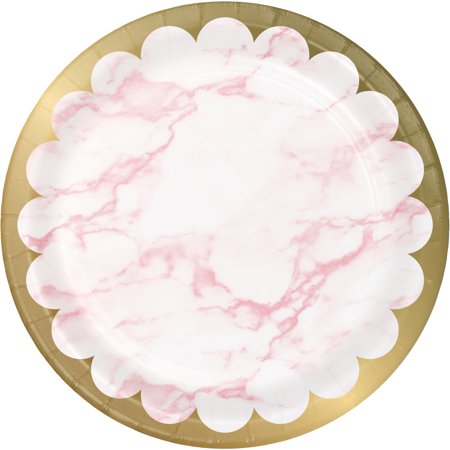 Pink Marble Paper Plates 24 Count