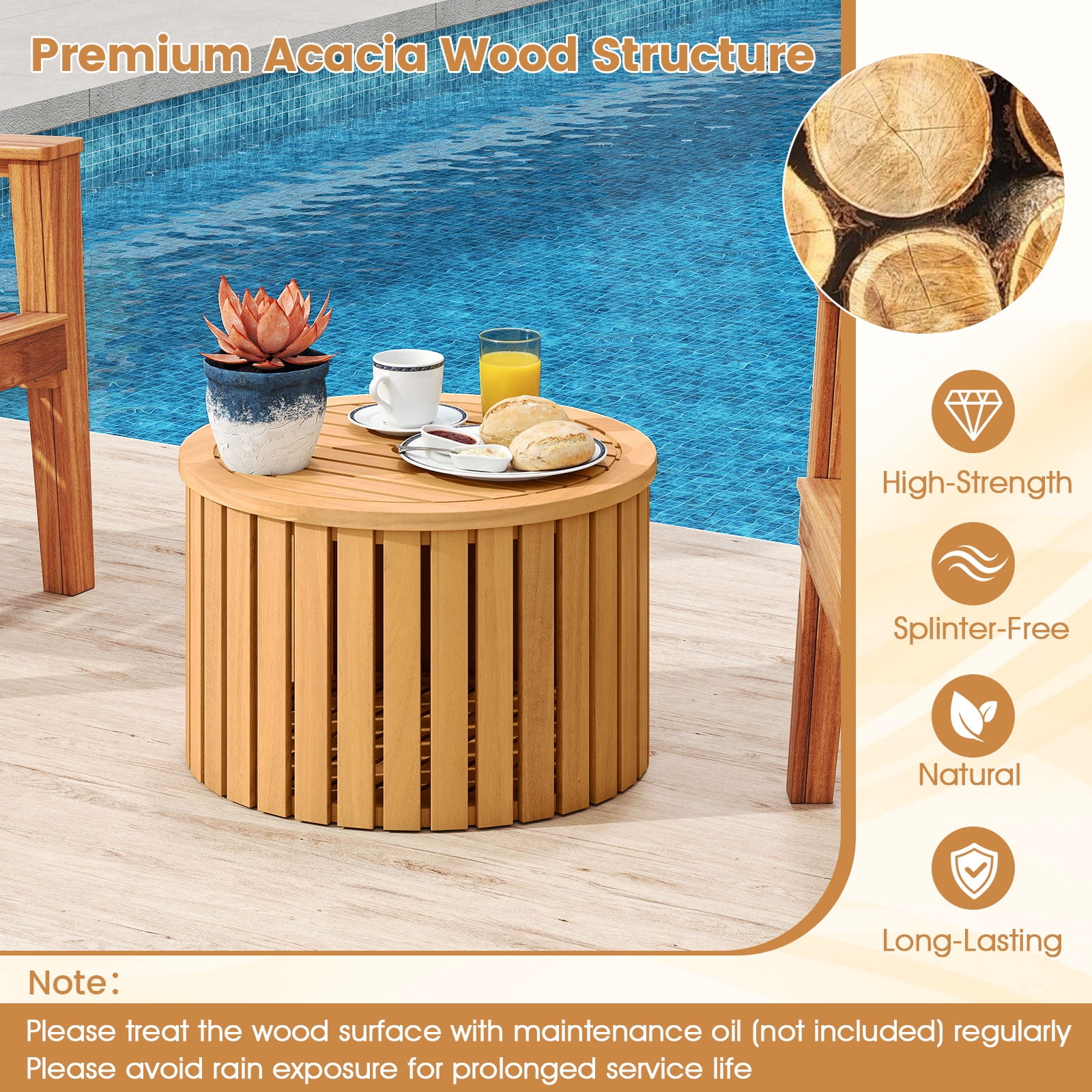 Gymax 2-in-1 Outdoor Side Table w/Storage Umbrella Hole & Removable Base for Backyard