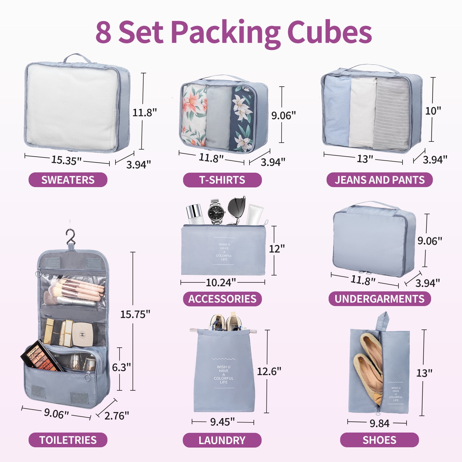 Ktaxon 3-Piece Softside Luggage Set With 8 Set Pcaking Cube TSA Lock, 360° Spinner Wheels Purple