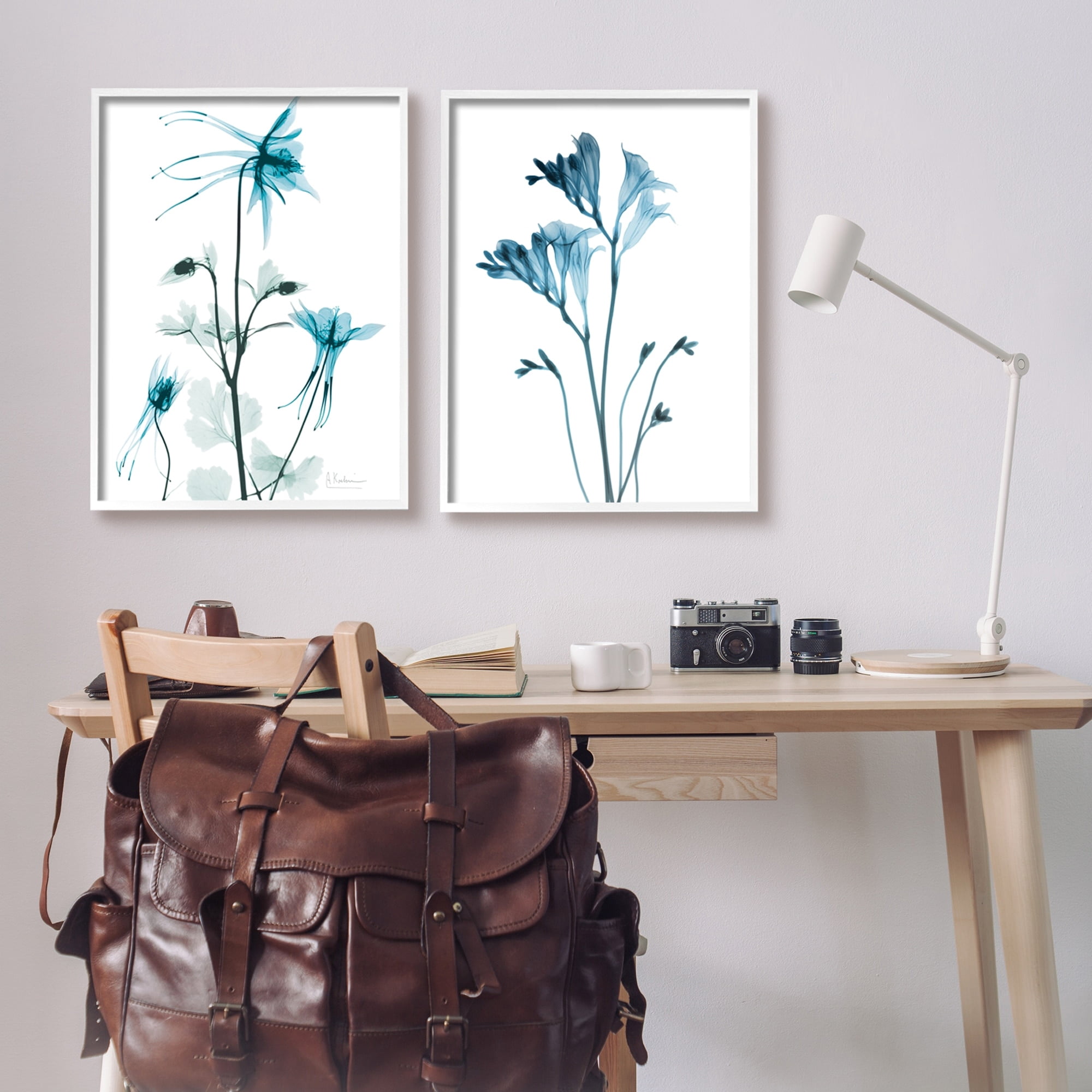 Stupell Industries Beautiful Minimalist Blue Flower Plant Stem Photograph White Framed Art Print Wall Art Set of 2, 24x30, by Albert Koetsier
