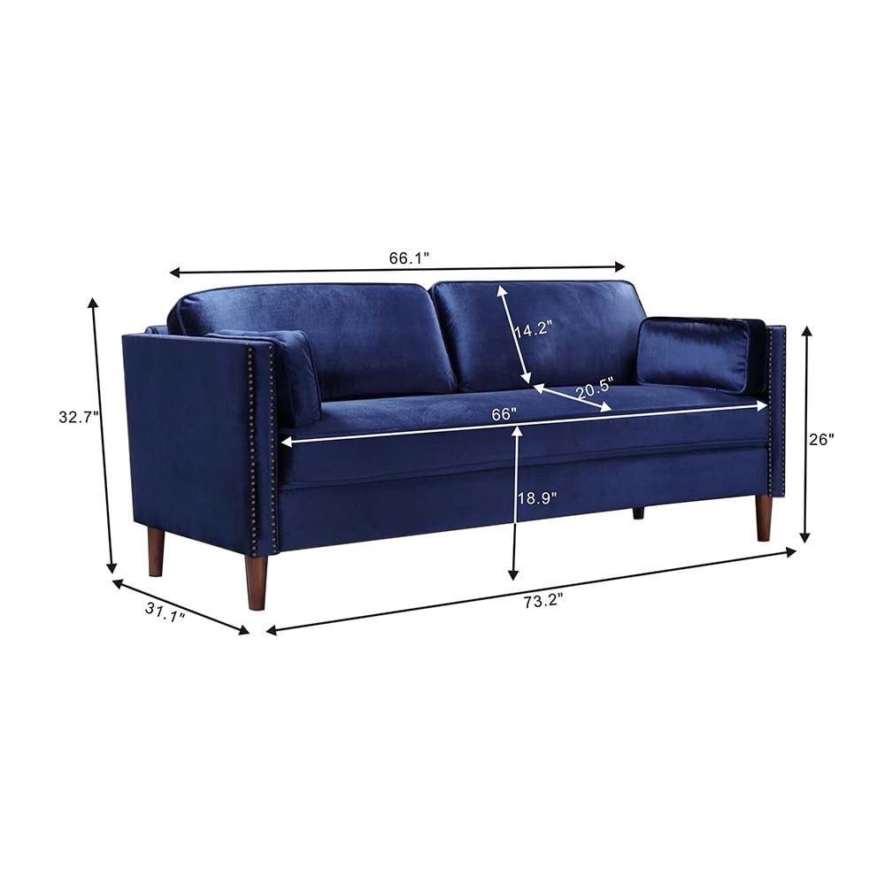 Kepooman 73" Modern Velvet Farbic Loveseat Sofa, Overstuffed Classically 3-Seater Armrest Sofa Bed for Living Room Bedroom Office, Blue Kepooman 73" Modern Velvet Farbic Loveseat Sofa, Overstuffed Classically 3-Seater Armrest Sofa Bed for Living Room Bedroom Office, Blue