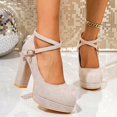 thumbnail image 2 of Win s Way Women's Suede Crossover Strap 8cm Heel High Heels Oktoberfest Casual Market Shoes, 2 of 9