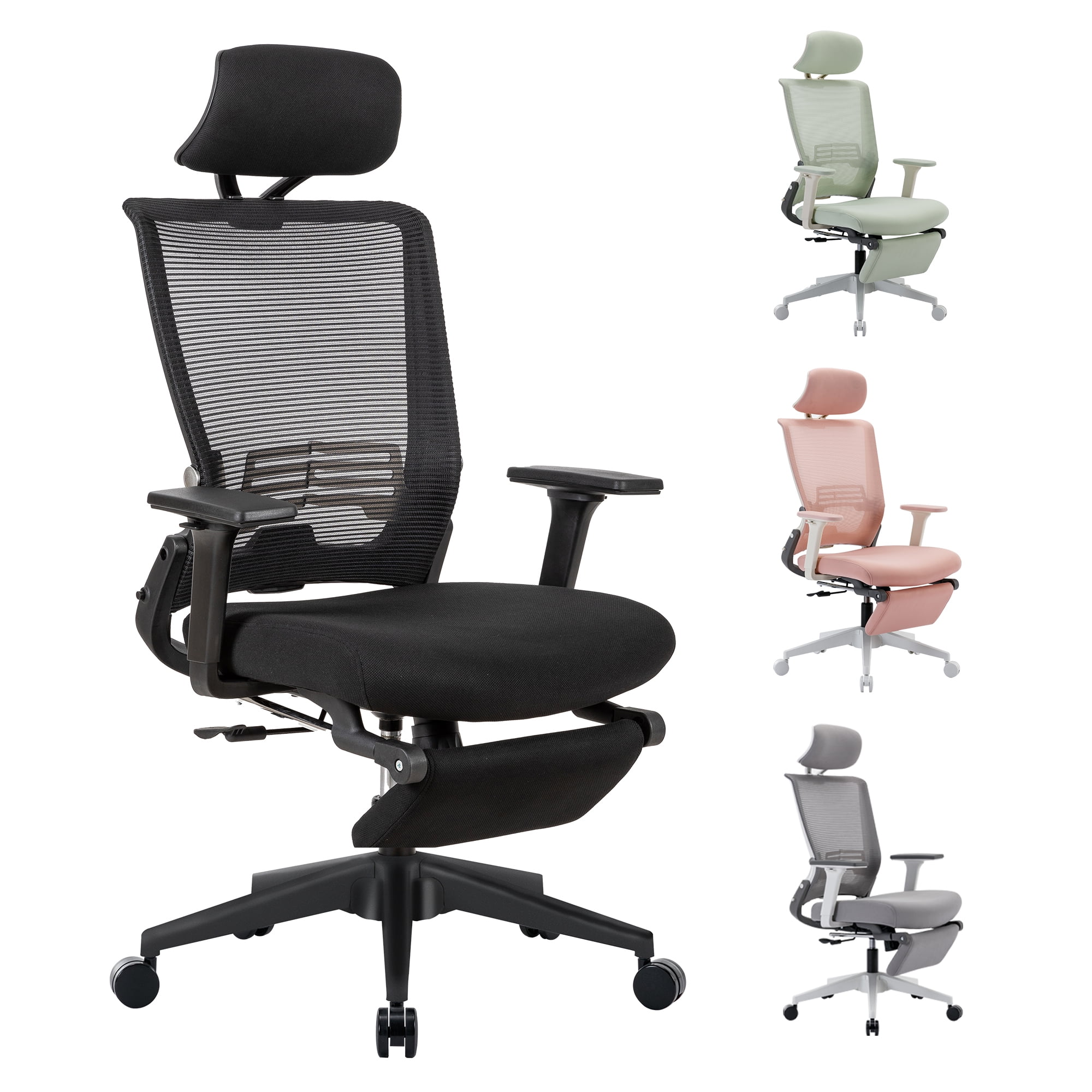 Hforesty Foldable Office Chair with Footrest,Black Ergonomic Mesh
