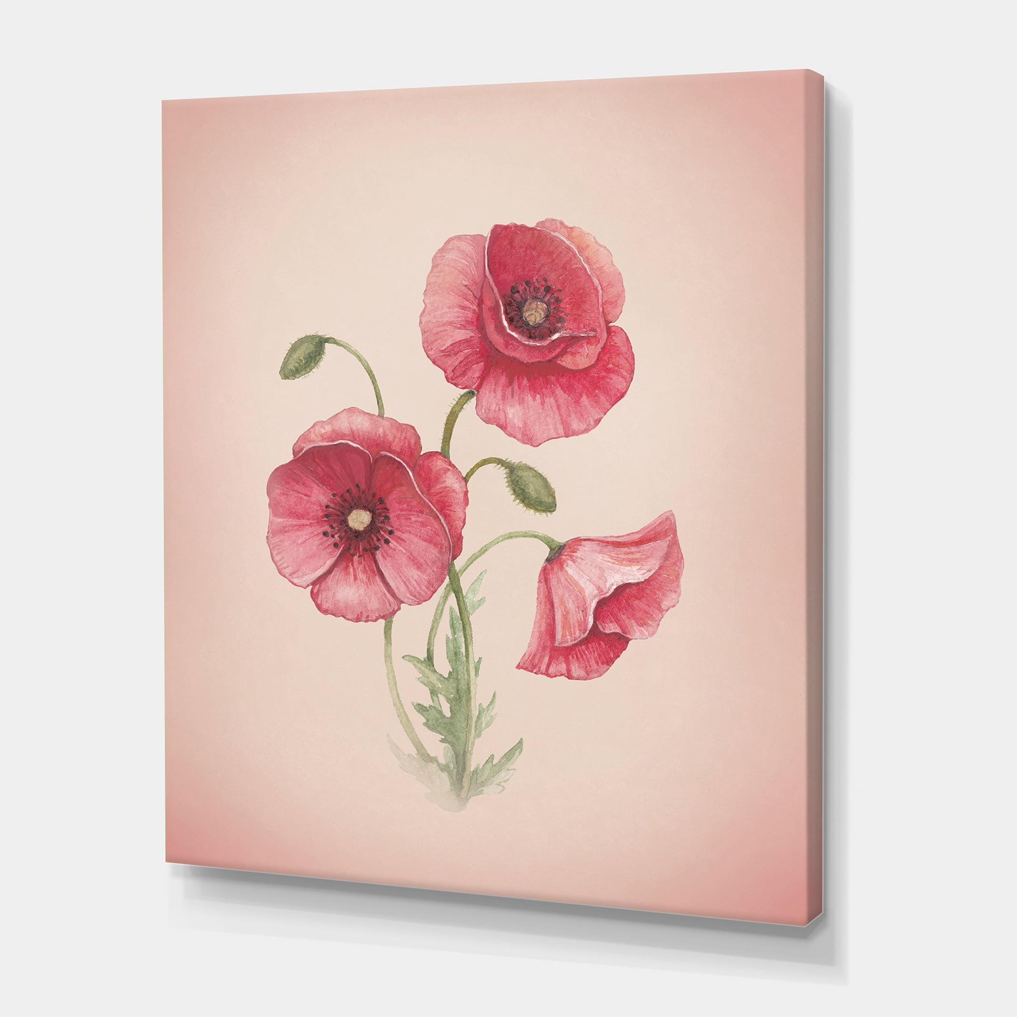 Designart ' Poppy Retro Flowers ' Vintage Canvas Wall Art Print