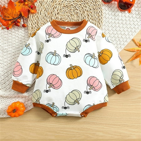 

Halloween Baby Bodysuits Outfits Newborn Infant Baby Girls Boys Pumpkin Print Autumn Long Sleeve Sweatshirt Romper Bodysuit Clothes Follure