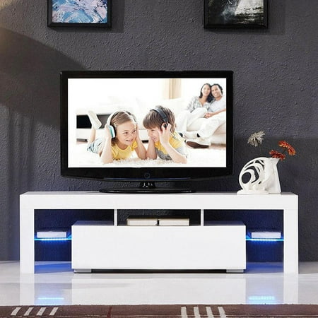 Ktaxon Modern Led Tv Unit Cabinet Stand Shelf Table Free Storage Drawer Entertainment Center Living Room Bedroom Furniture White