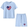 thumbnail image 6 of Unisex 4th of July Kids Outfit - Patriotic American Flag Heart Print T-Shirt & Shorts Set - 2 Piece Summer Clothes for Boys Girls (Light Blue),Size 13 T, 6 of 9