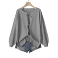 thumbnail image 4 of idosla Women's Plus Size Bow Tie Front Cardigan Sweater Long Sleeve Drop Shoulder Outerwear (Grey, S), 4 of 7