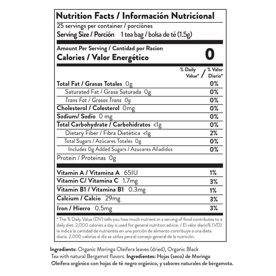 Miracle Tree Organic Moringa Earl Grey Tea Bags, 25 Count