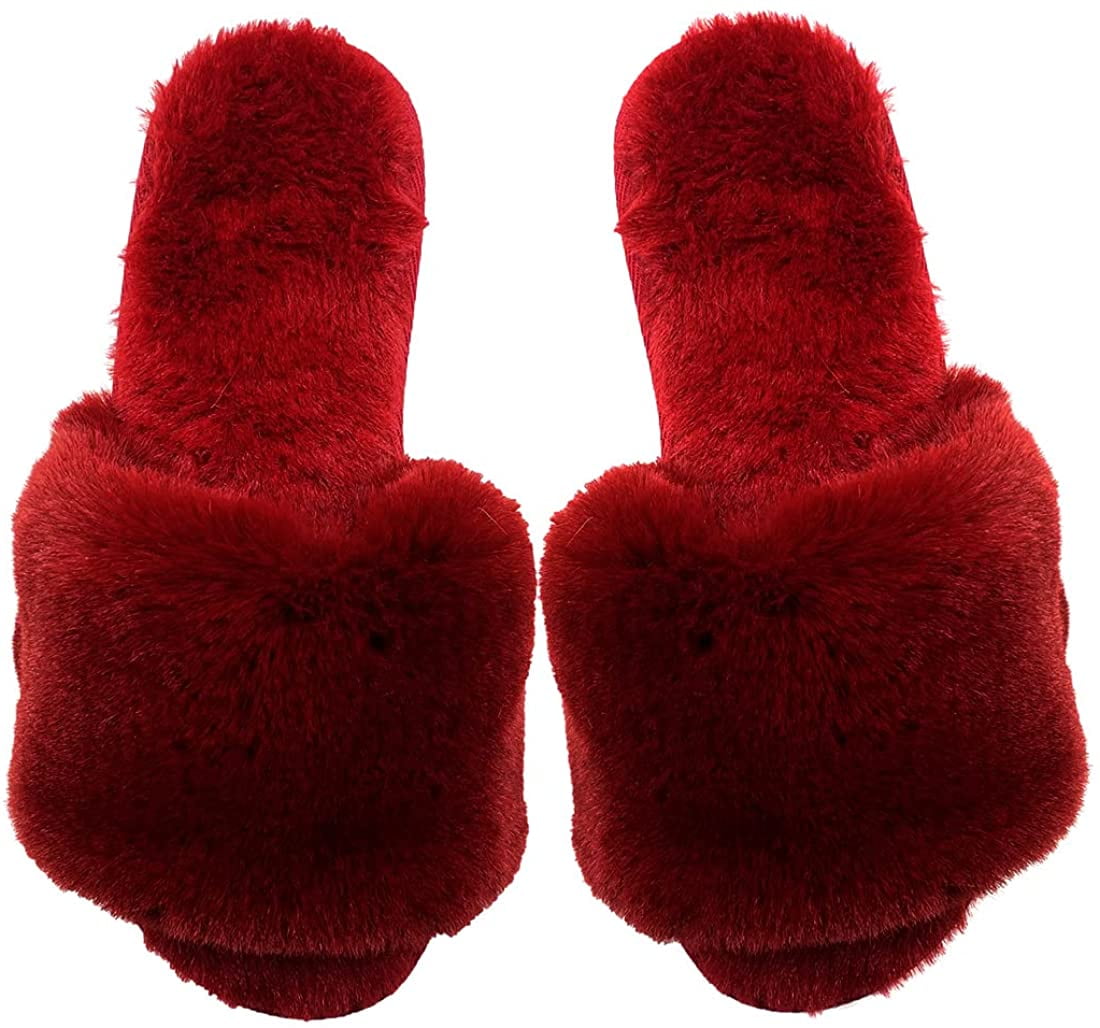 Millffy Women Fluffy Ladies Slippers Faux Wool Fuzzy Slippers chic ...